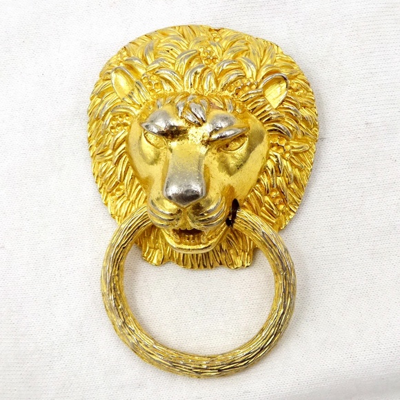 Kenneth Jay Lane Jewelry - KENNETH LANE Pin Pendant Lion Head Door Knocker